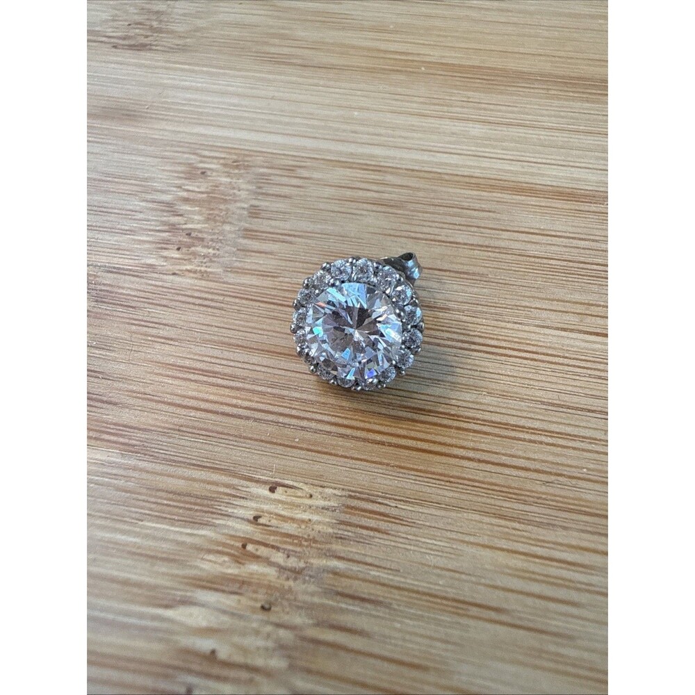 Single CZ Round Sterling Stud Earring Vintage Unbranded